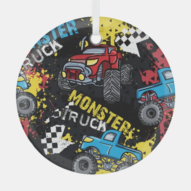 Monster Car: Abstract Childish Pattern Glass Ornament (Front)