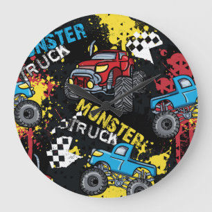 Monster Car: Abstract Childish Pattern Large Clock