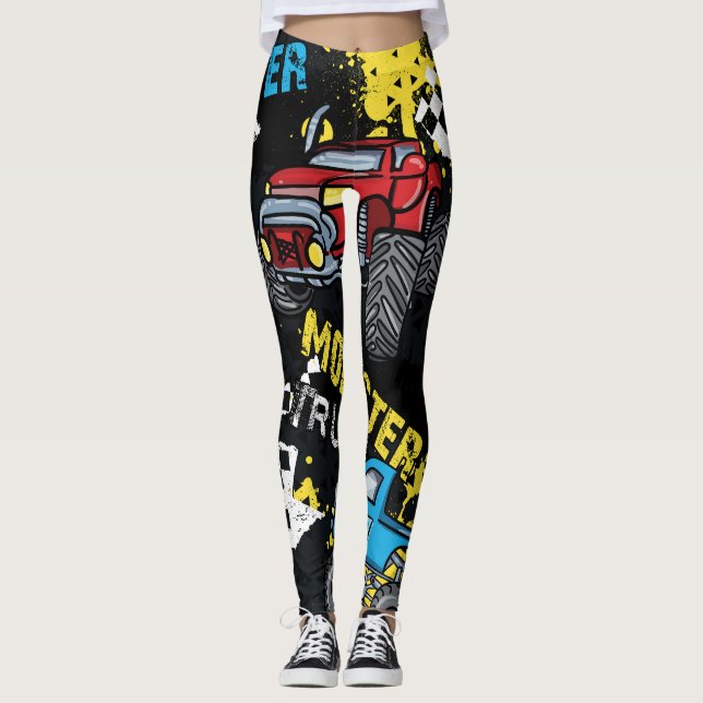 Monster Car: Abstract Childish Pattern Leggings (Front)