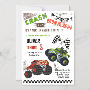 Monster Car Truck Kids Birthday Magnetic Card