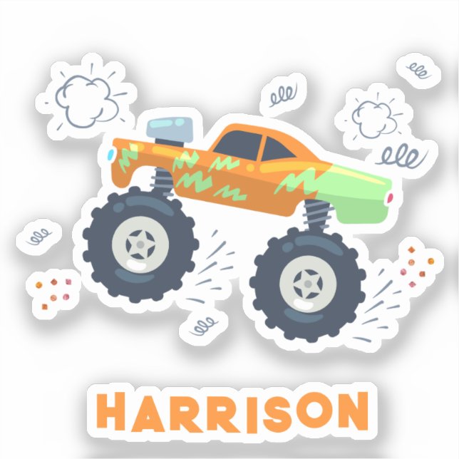 Monster Car Trucks Personalized Name  Sticker (Front)