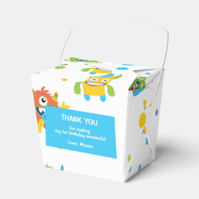 Monster chalkboard themed birthday party favor box (Front Side)