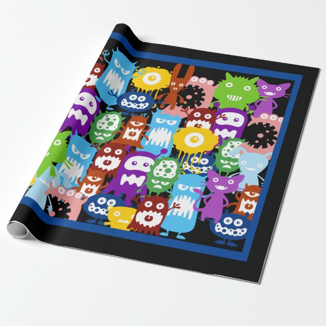 Monster Collage Wrapping Paper (Unrolled)