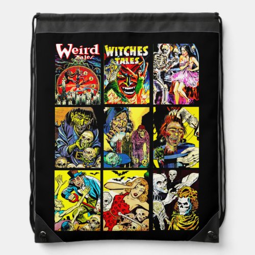 monster creatures witches zombies horror art drawstring bag