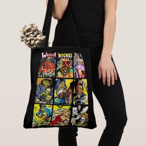 monster creatures witches zombies horror art tote bag