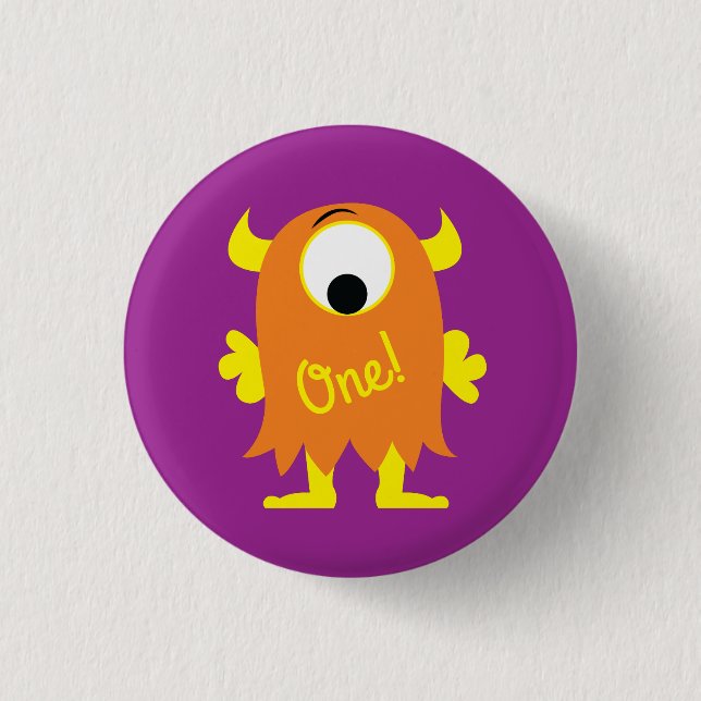 Monster Cute Funny 1st Birthday Party Theme Button (Front)