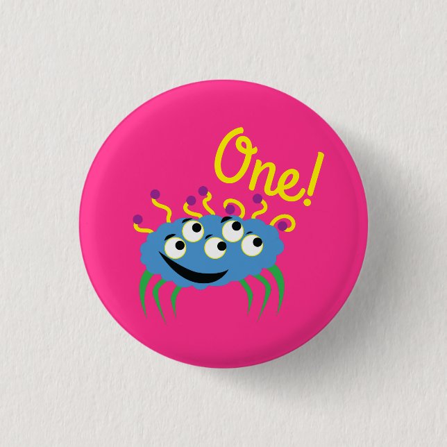 Monster Cute Funny 1st Birthday Party Theme Button (Front)