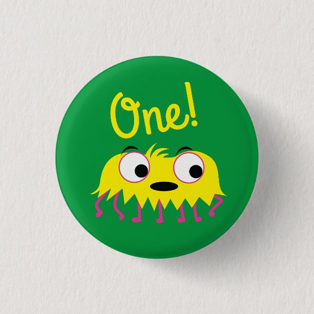 Monster Cute Funny 1st Birthday Party Theme Button (Front)