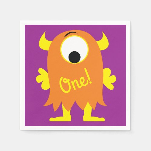 Monster Cute Funny 1st Birthday Party Theme Napkins