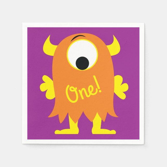 Monster Cute Funny 1st Birthday Party Theme Napkins (Front)