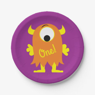 Monster Cute Funny 1st Birthday Party Theme Paper Plates