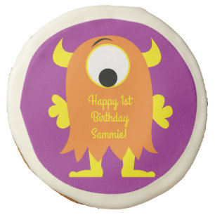 Monster Cute Funny 1st Birthday Party Theme Sugar Cookie