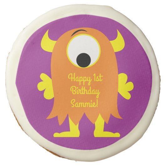 Monster Cute Funny 1st Birthday Party Theme Sugar Cookie (Front)