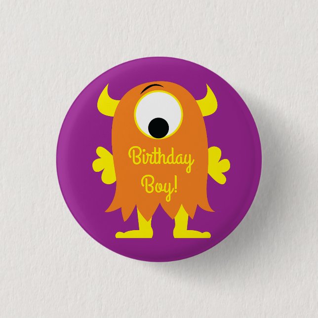 Monster Cute Funny Kids Birthday Party Theme Button (Front)