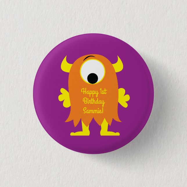 Monster Cute Funny Kids Birthday Party Theme Button (Front)