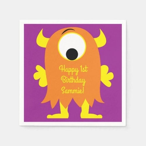 Monster Cute Funny Kids Birthday Party Theme Napkins