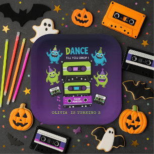 Monster Dance Party Birthday Neon Boogie Monsters Paper Plates