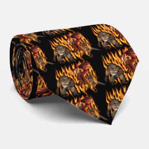 Monster Demon Gremlin Flames Halloween Tie