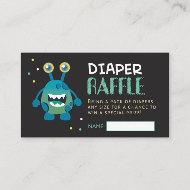 Monster Diaper Raffle Ticket (boy) Enclosure Card (Front)