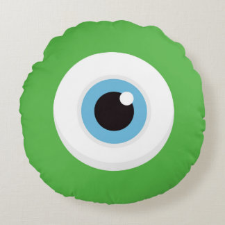 Monster eye throw pillow - round and green
