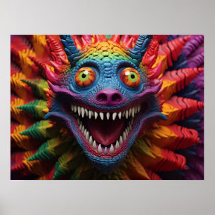 Monster face in rainbow colors poster