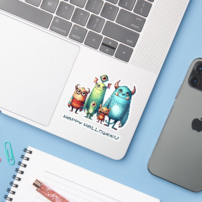 Monster Family - Happy Halloween! Sticker (Laptop w/ iPhone)