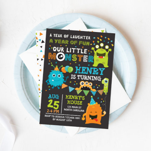 Monster First Birthday Invitation, Monster Invite