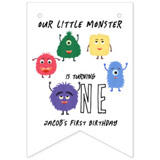 Monster First Birthday Party Bunting Flags