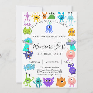 Monster First Birthday Party Invitation