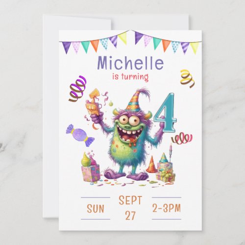 Monster Four Year Birthday Invitation