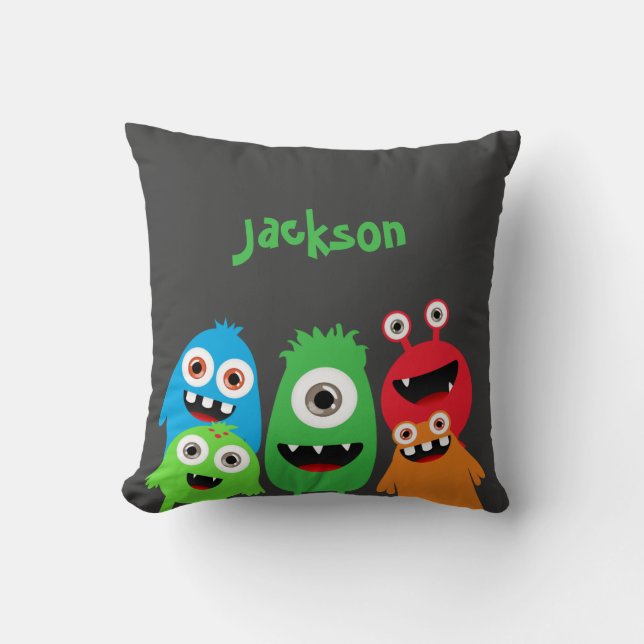 Monster Friends Throw Pillow (Front)