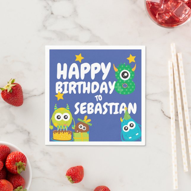 Monster Fun Eight Year Old Birthday Personalized Napkins (Insitu)