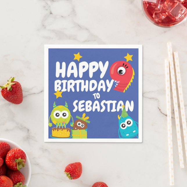 Monster Fun Nine Year Old Birthday Personalized Napkins (Insitu)