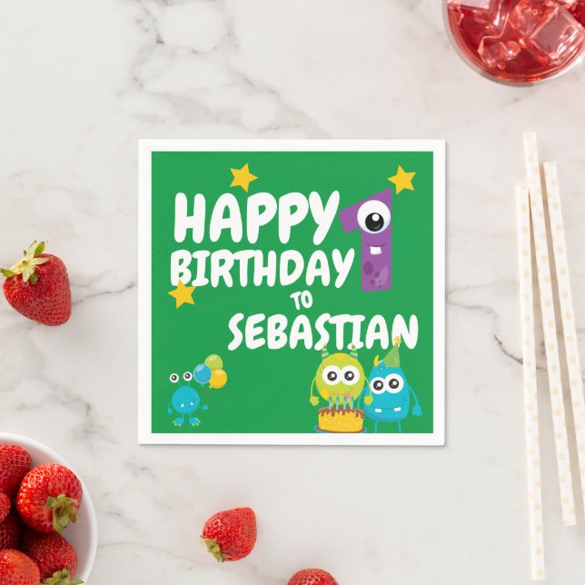 Monster Fun One Year Old Birthday Personalized Napkins (Insitu)