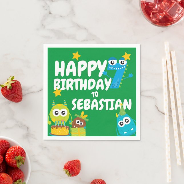 Monster Fun Seven Year Old Birthday Personalized Napkins (Insitu)