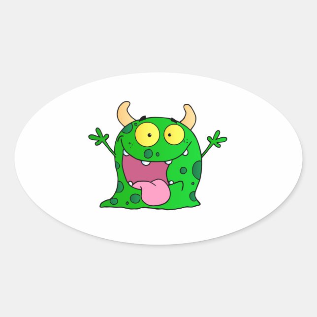 Monster Funny Comic Drawing Cartoon Cute Happy Oval Sticker (Front)