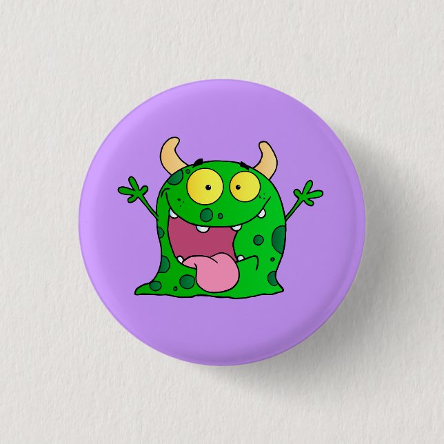Monster Funny Comic Drawing Cartoon Cute Happy Pinback Button (Front)
