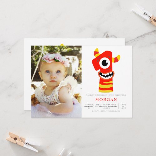 Monster Gender Neutral 1st Birthday Party Photo Invitation