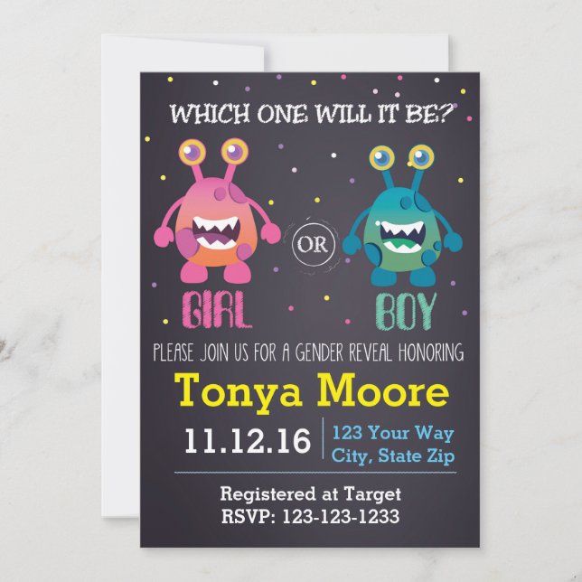 Monster Gender Reveal Baby Shower Invitation (Front)
