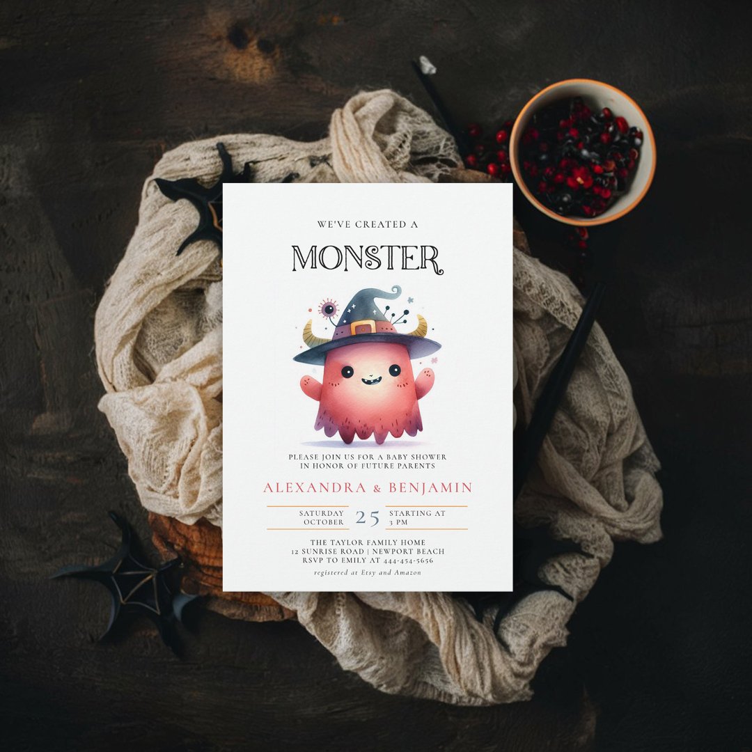 Monster Halloween Fall October Coed Girl Shower                    Invitation