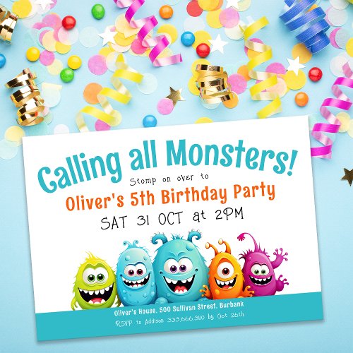 Monster Halloween Kids Birthday Party Invitation