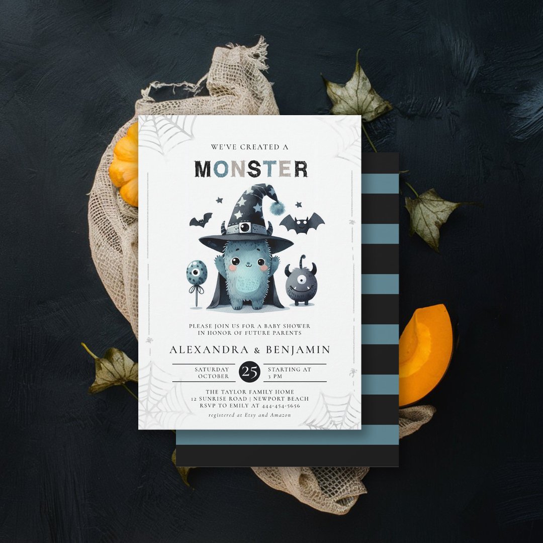 Monster Halloween October Coed Boy Baby Shower                    Invitation