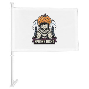 Monster Halloween Shirt with Pumpkin Moon Engravin Car Flag