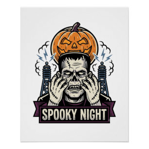 Monster Halloween Shirt with Pumpkin Moon Engravin Poster