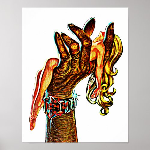 Monster Hand Holding Woman Abstract Comic Art Poster