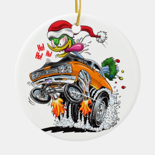 Monster Hot Rod Santa Bird Ho Ho Ho Ceramic Ornament