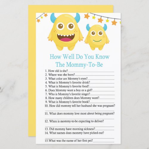 Monster how well do you know baby shower game