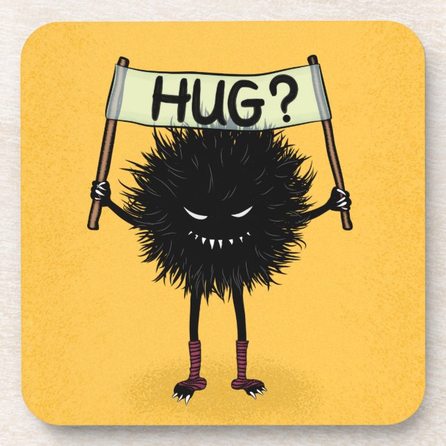 Monster Hug Cute Evil Character Beverage Coaster (Front)