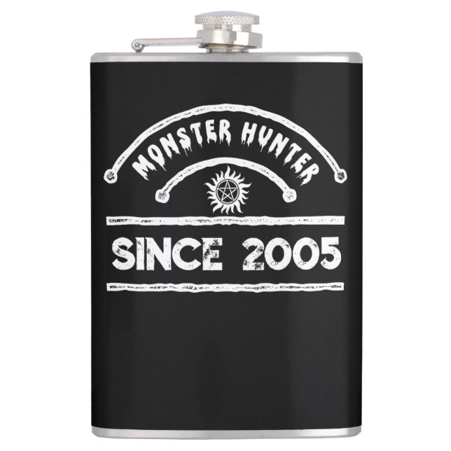 Monster Hunter Sigil Distressed Typography Flask (Front)