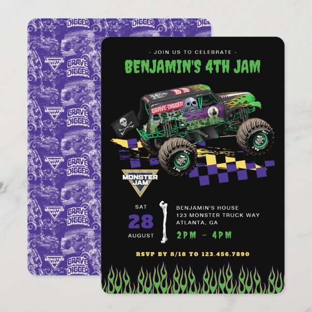 Monster Jam - Grave Digger Birthday Invitation (Front/Back)